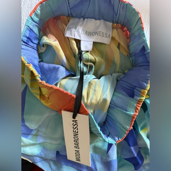 NWT Moda Baronessa Ari Short Canaria Print High Rise Belted Silk Shorts Small - Picture 5 of 9